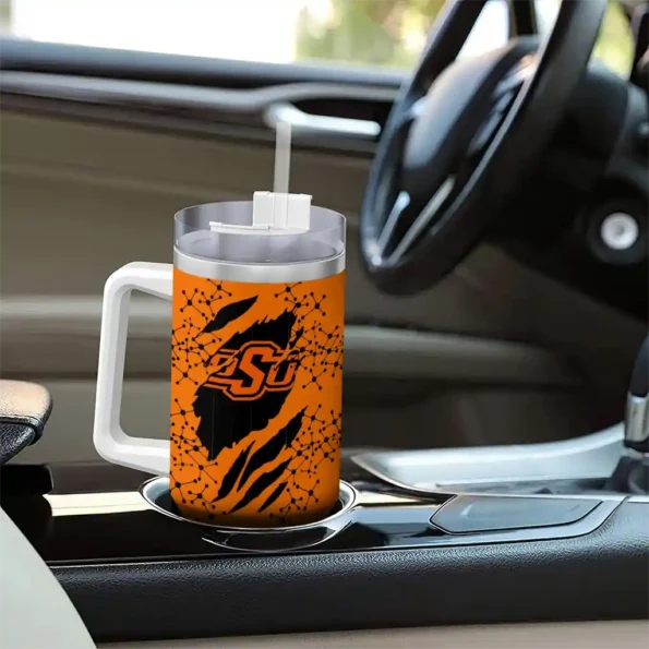 personalized oklahoma state cowboys claw cut orange black curved tumbler trendy.webp