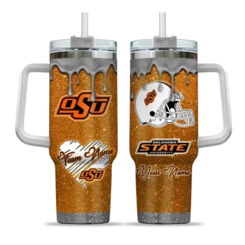 personalized oklahoma state cowboys heart helmet motif orange curved tumbler best selling.webp
