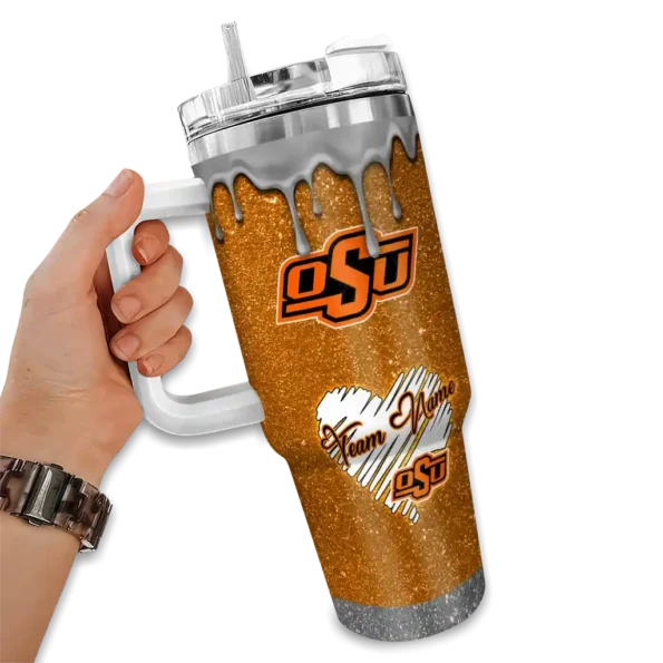 personalized oklahoma state cowboys heart helmet motif orange curved tumbler fashion forward.webp