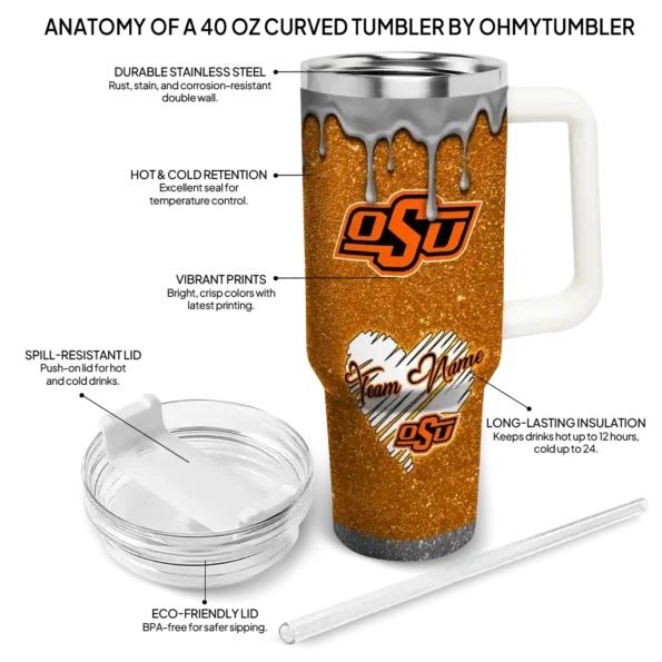 personalized oklahoma state cowboys heart helmet motif orange curved tumbler new arrival.webp