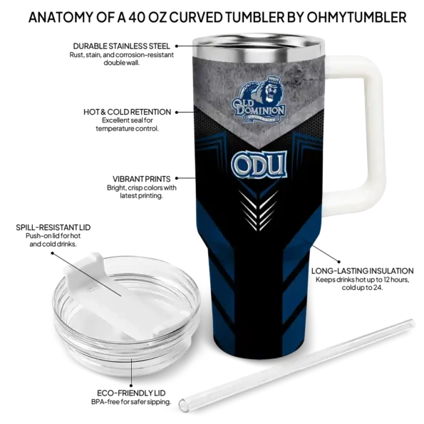 personalized old dominion monarchs arrow armor blue black curved tumbler new arrival.webp