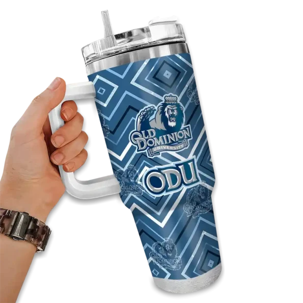 personalized old dominion monarchs bold diamonds blue curved tumbler fashion forward.webp