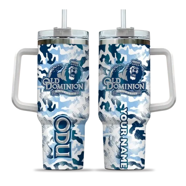 personalized old dominion monarchs camo mashup blue white curved tumbler best selling.webp