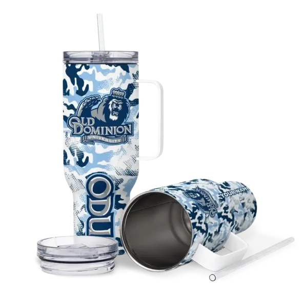personalized old dominion monarchs camo mashup blue white curved tumbler high quality.webp