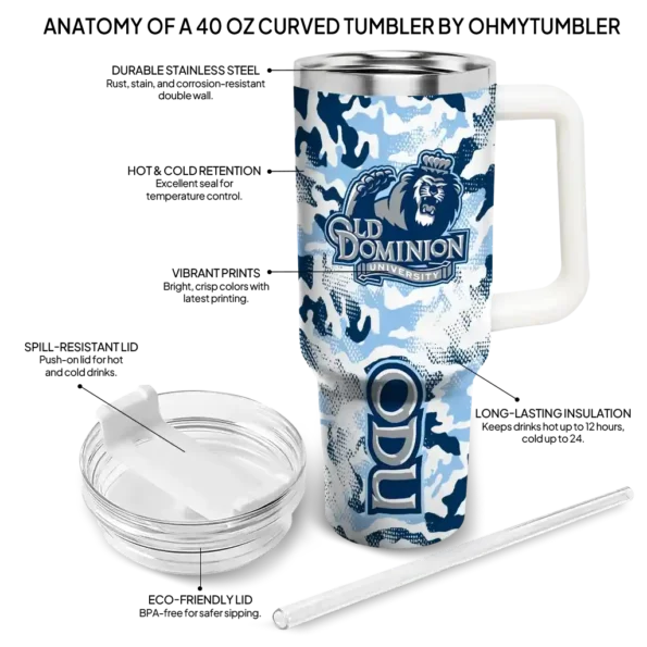 personalized old dominion monarchs camo mashup blue white curved tumbler new arrival.webp