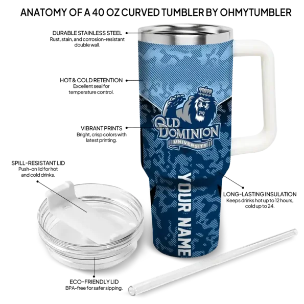 personalized old dominion monarchs chevron stripe blue curved tumbler new arrival.webp