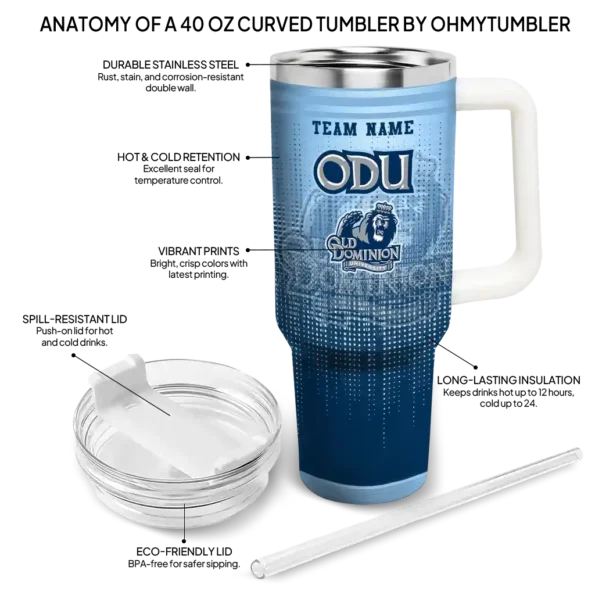 personalized old dominion monarchs gradient dots blue curved tumbler new arrival.webp