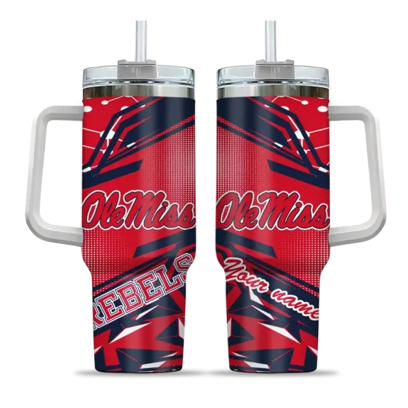 personalized ole miss rebels abstract paths red curved tumbler best selling.webp