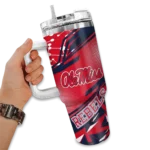 personalized ole miss rebels abstract paths red curved tumbler best selling.webp