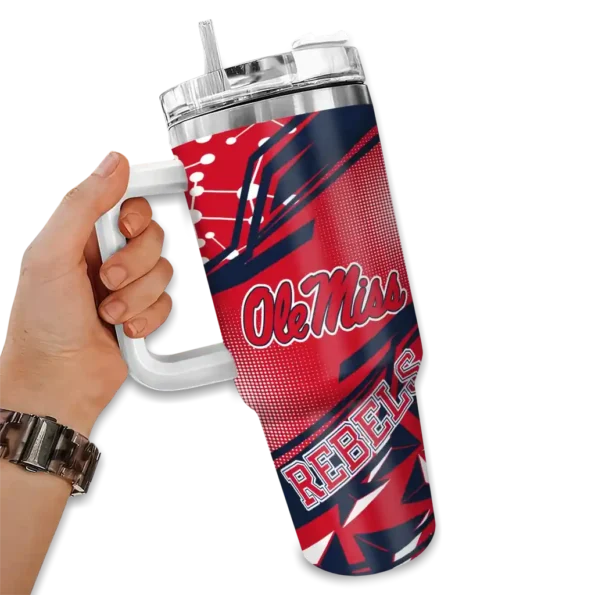 personalized ole miss rebels abstract paths red curved tumbler fashion forward.webp
