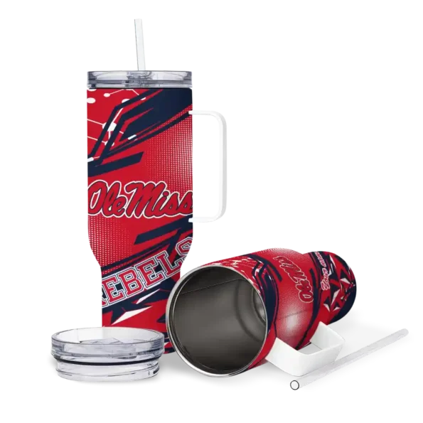 personalized ole miss rebels abstract paths red curved tumbler high quality.webp