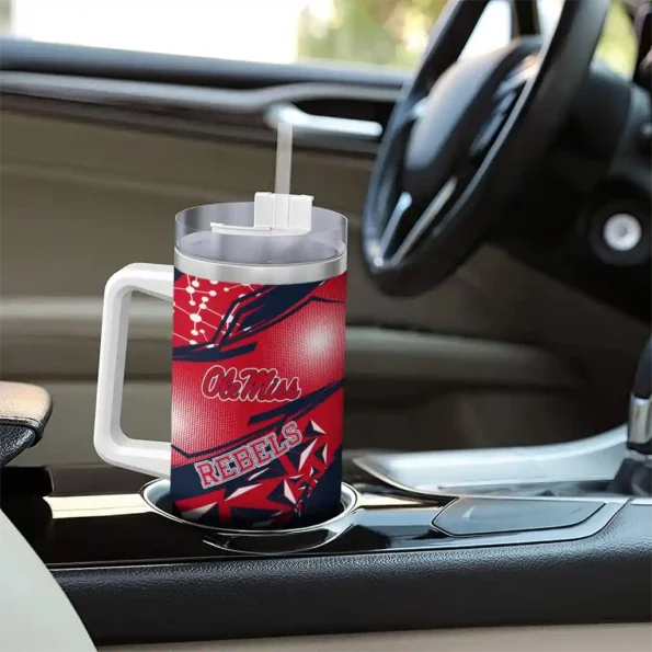 personalized ole miss rebels abstract paths red curved tumbler trendy.webp