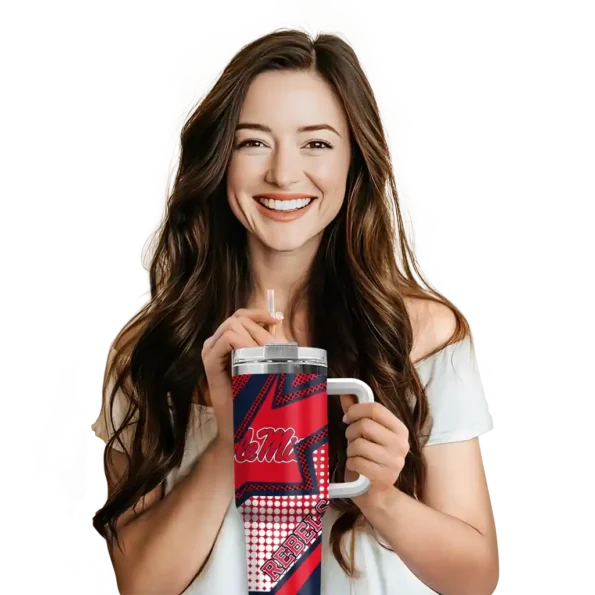 personalized ole miss rebels arrow burst red curved tumbler premium grade.webp
