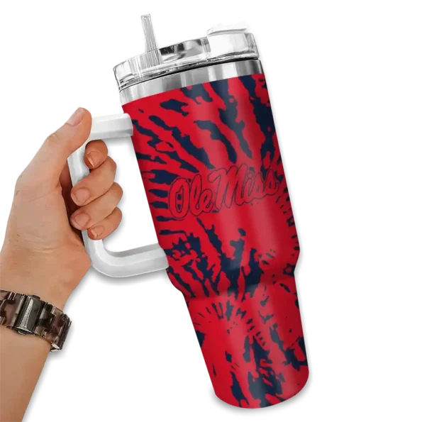 personalized ole miss rebels burst swirl red curved tumbler fashion forward.webp