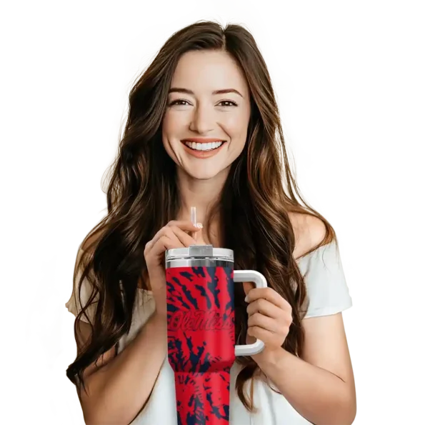 personalized ole miss rebels burst swirl red curved tumbler premium grade.webp