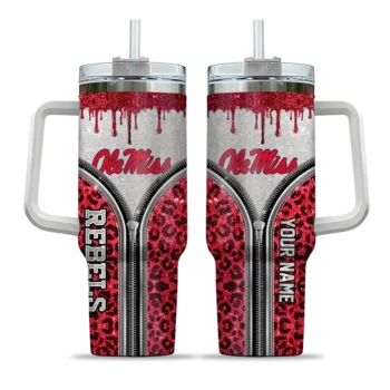personalized ole miss rebels leopard zipper red curved tumbler best selling.webp