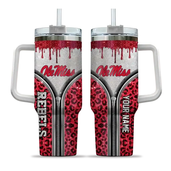personalized ole miss rebels leopard zipper red curved tumbler best selling.webp