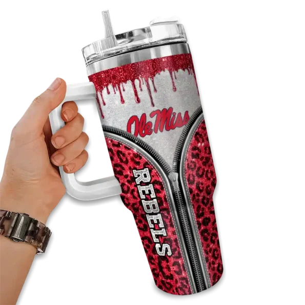 personalized ole miss rebels leopard zipper red curved tumbler fashion forward.webp