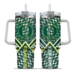 personalized oregon ducks chevron angle green curved tumbler best selling.webp