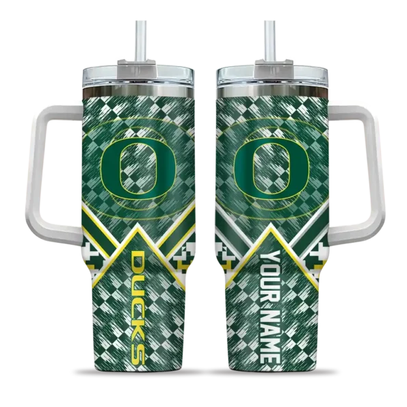 personalized oregon ducks chevron angle green curved tumbler best selling.webp