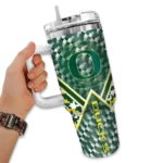 personalized oregon ducks chevron angle green curved tumbler best selling.webp