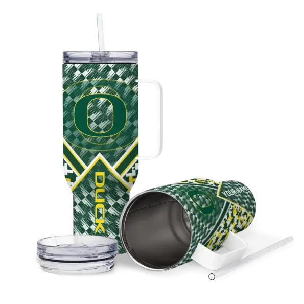 personalized oregon ducks chevron angle green curved tumbler high quality.webp