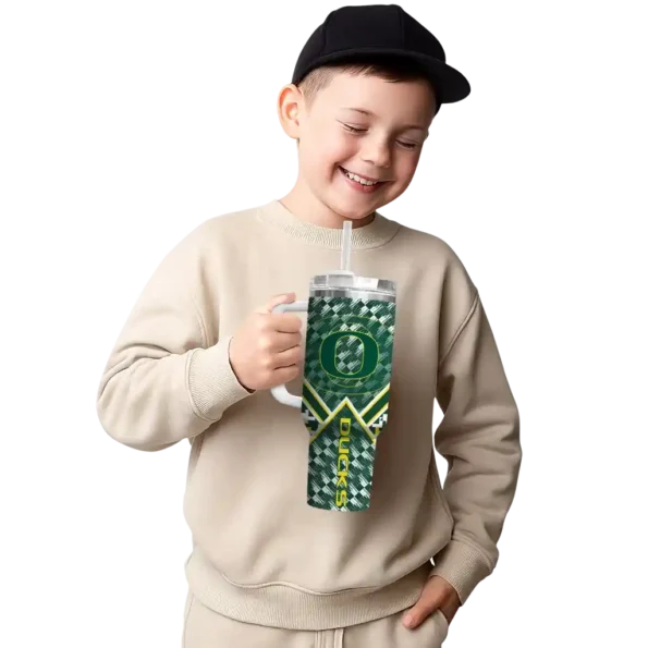personalized oregon ducks chevron angle green curved tumbler latest model.webp