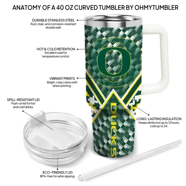 personalized oregon ducks chevron angle green curved tumbler new arrival.webp
