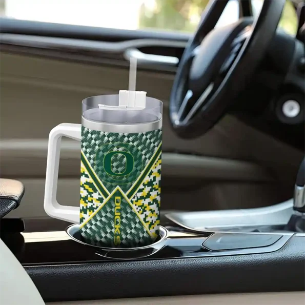 personalized oregon ducks chevron angle green curved tumbler trendy.webp