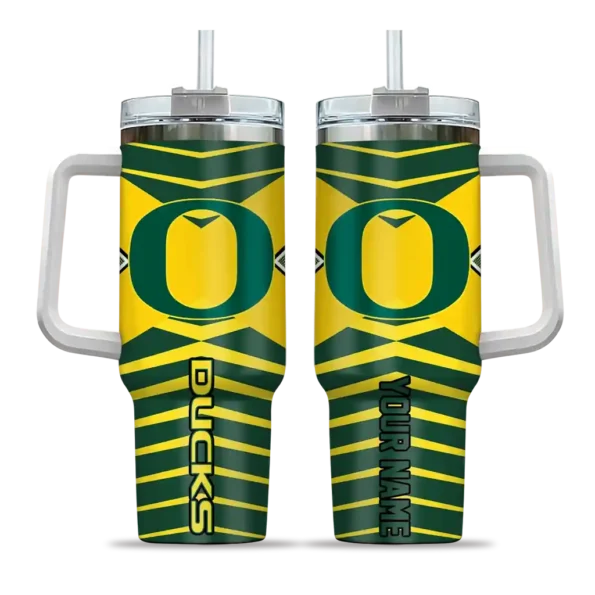 personalized oregon ducks chevron layers green curved tumbler best selling.webp