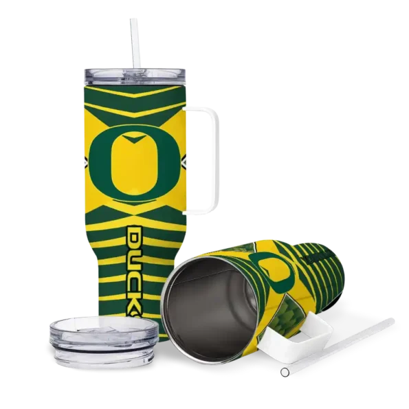 personalized oregon ducks chevron layers green curved tumbler high quality.webp