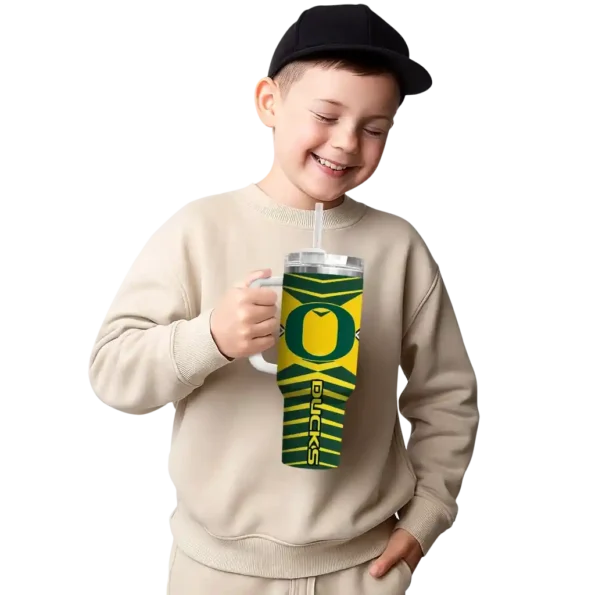 personalized oregon ducks chevron layers green curved tumbler latest model.webp