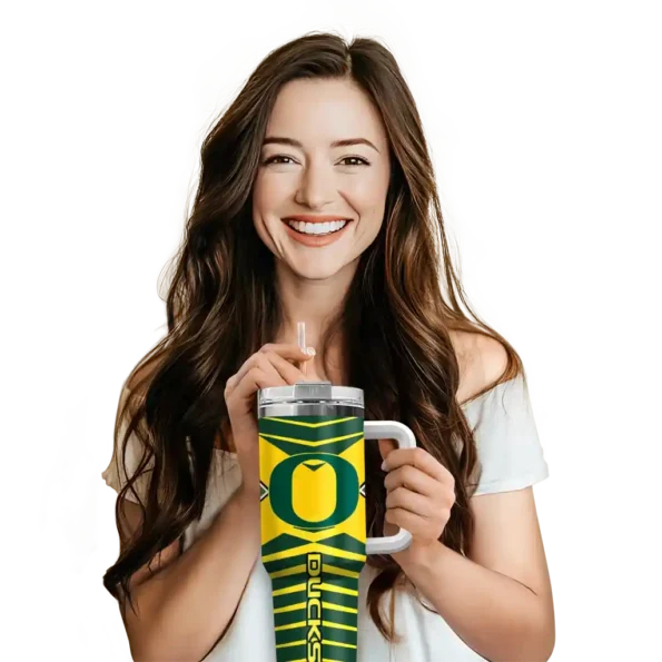 personalized oregon ducks chevron layers green curved tumbler premium grade.webp