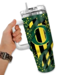 personalized oregon ducks claw cut green black curved tumbler best selling.webp