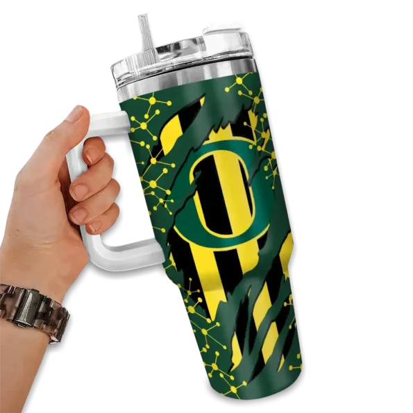 personalized oregon ducks claw cut green black curved tumbler fashion forward.webp