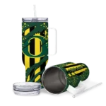 personalized oregon ducks claw cut green black curved tumbler best selling.webp