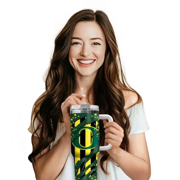 personalized oregon ducks claw cut green black curved tumbler premium grade.webp
