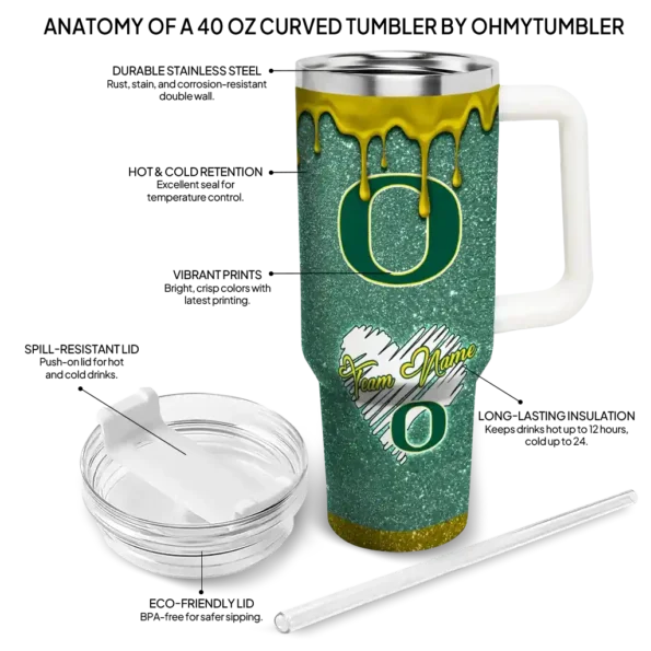 personalized oregon ducks heart helmet motif green curved tumbler new arrival.webp