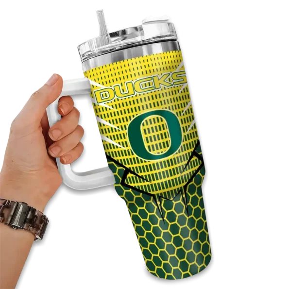 personalized oregon ducks hex texture green curved tumbler fashion forward.webp