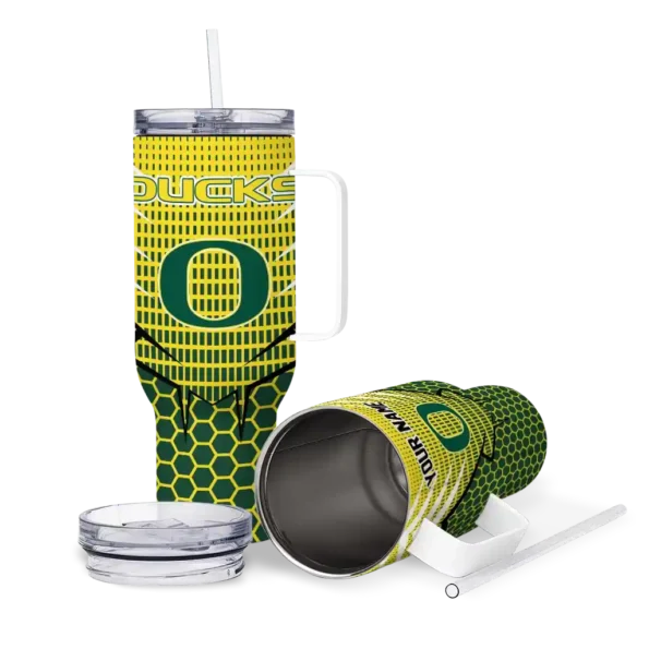 personalized oregon ducks hex texture green curved tumbler high quality.webp