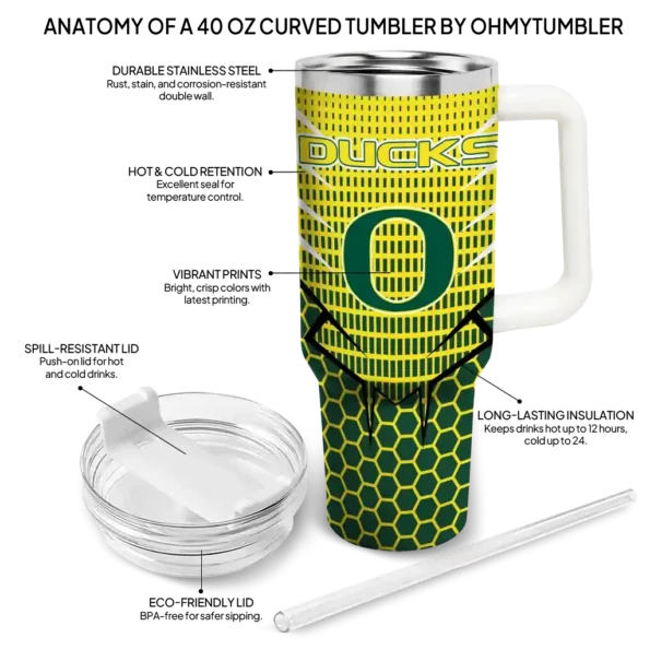 personalized oregon ducks hex texture green curved tumbler new arrival.webp
