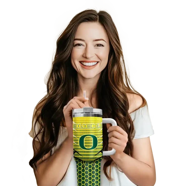 personalized oregon ducks hex texture green curved tumbler premium grade.webp