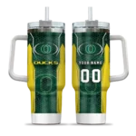 personalized oregon ducks hexagon armor green curved tumbler best selling.webp