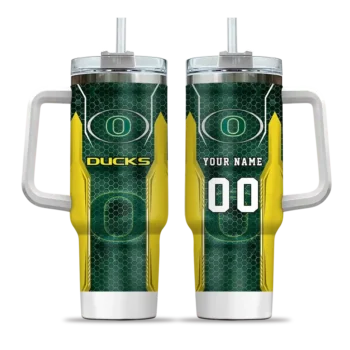 personalized oregon ducks hexagon armor green curved tumbler best selling.webp