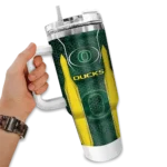 personalized oregon ducks hexagon armor green curved tumbler best selling.webp