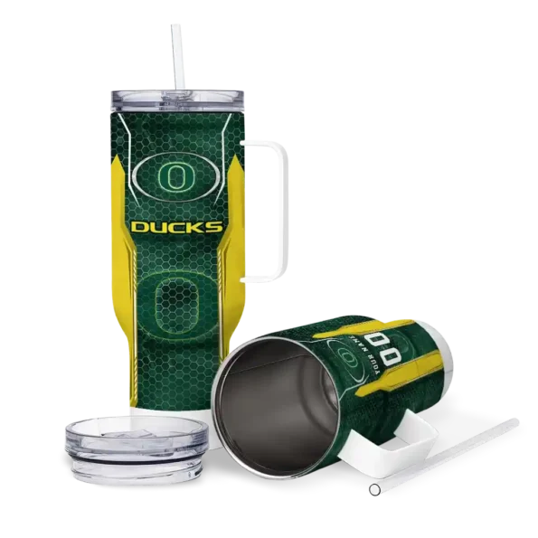personalized oregon ducks hexagon armor green curved tumbler high quality.webp