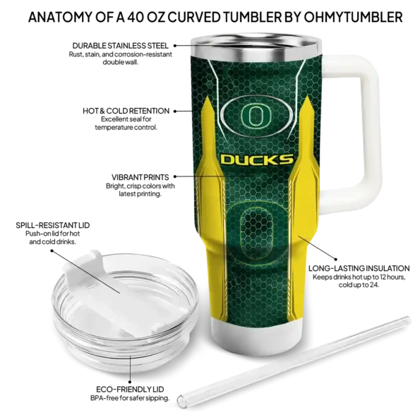 personalized oregon ducks hexagon armor green curved tumbler new arrival.webp