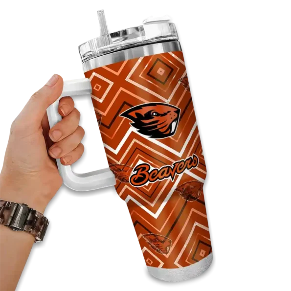 personalized oregon state beavers bold diamonds orange curved tumbler fashion forward.webp
