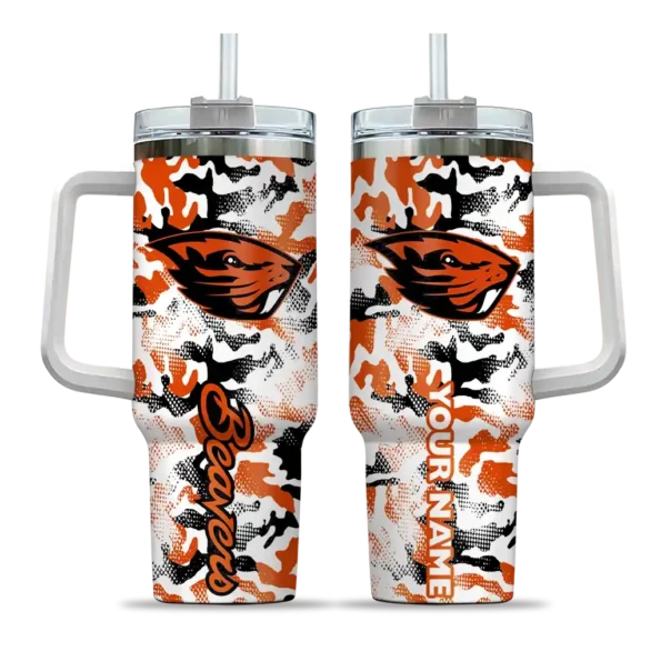 personalized oregon state beavers camo mashup orange white curved tumbler best selling.webp