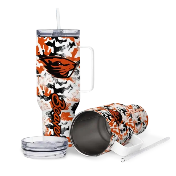 personalized oregon state beavers camo mashup orange white curved tumbler high quality.webp